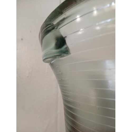 55 - Anchor Hocking Manhattan pattern glass vase.  {H 25cm x Dia 25cm }.  NOT AVAILABLE TO VIEW IN PERSON... 