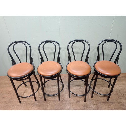 96 - Lot of four Bentwood kitchen stools with leather upholstered seats.  {H 97cm x W 43cm x D 50cm Seat ... 