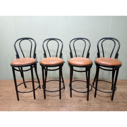 96 - Lot of four Bentwood kitchen stools with leather upholstered seats.  {H 97cm x W 43cm x D 50cm Seat ... 