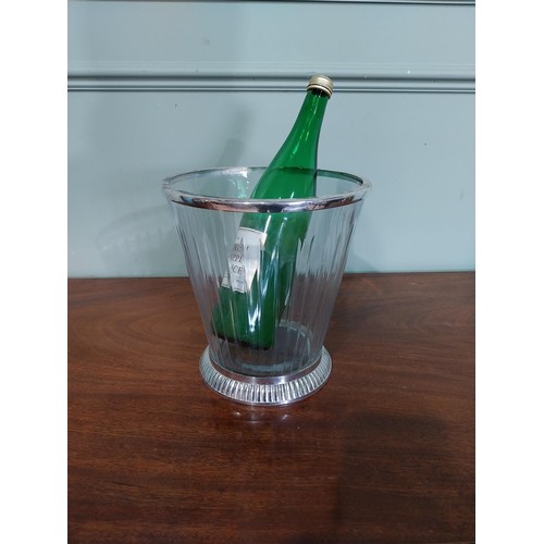 279 - Good quality cut crystal glass and chrome champagne bucket. {22 cm H x 21 cm Dia.}.