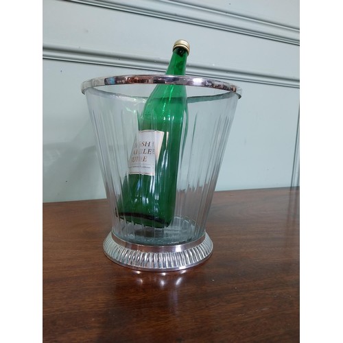 279 - Good quality cut crystal glass and chrome champagne bucket. {22 cm H x 21 cm Dia.}.