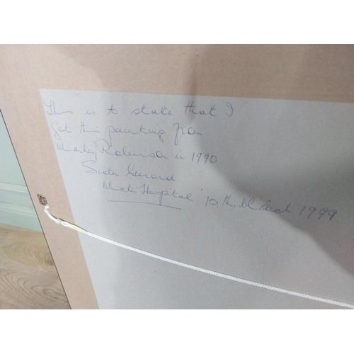 139 - Nuns in Garden Markey Robinson gouache mounted in painted wooden frame. {66 cm H x 47 cm W}.