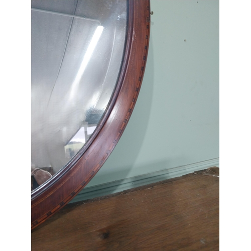 338 - Edwardian mahogany and satinwood inlaid wall mirror. {67 cm H x 52 cm W}.