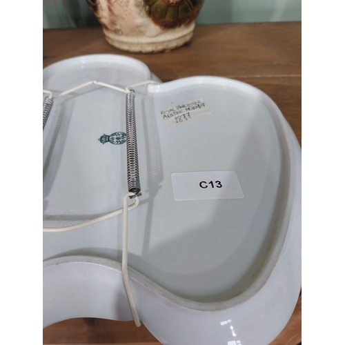 344 - Three pieces of Mid Century German pottery vases and Aesthetic Movement ceramic fan plate.