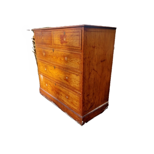 407 - Edwardian pine chest of drawers. {105 cm H x 107 cm W x 54 cm D}.
