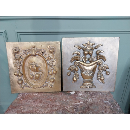 6 - Pair of carved giltwood panels depicting fruit. {54 cm H x 58 W and 54 cm H x 50 cm W}