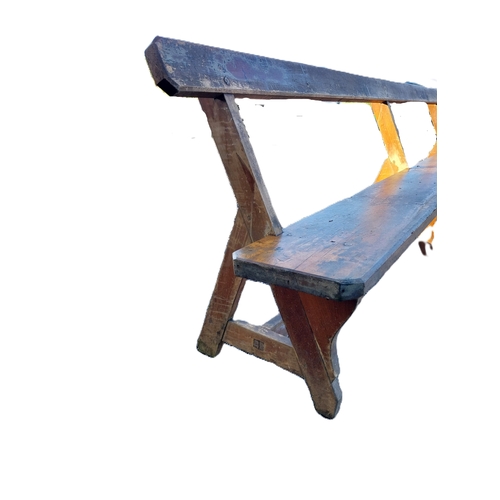 652 - 19th C. scumbled pine bench. {85 cm H x 290 cm W x 50 cm D}.