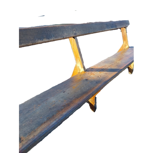 652 - 19th C. scumbled pine bench. {85 cm H x 290 cm W x 50 cm D}.