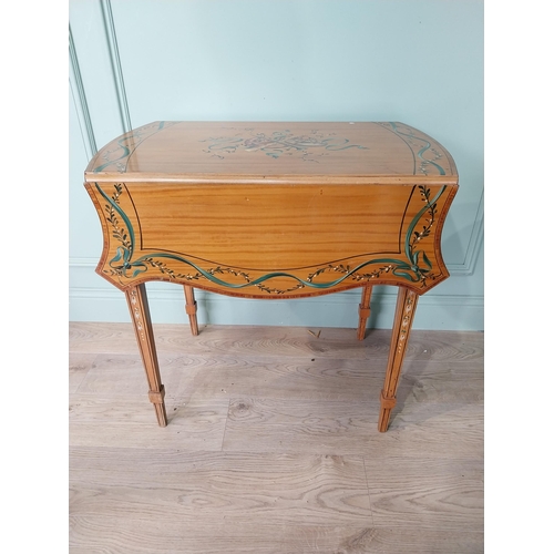 300A - Good quality satinwood and hand painted drop leaf occasional table on tapered legs in the Regency st... 