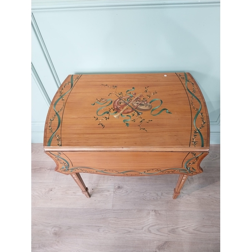 300A - Good quality satinwood and hand painted drop leaf occasional table on tapered legs in the Regency st... 