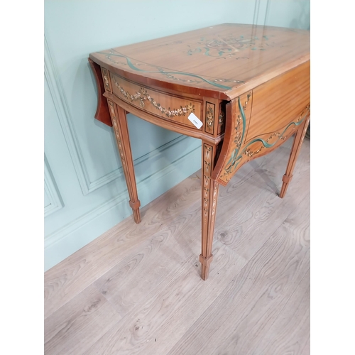 300A - Good quality satinwood and hand painted drop leaf occasional table on tapered legs in the Regency st... 