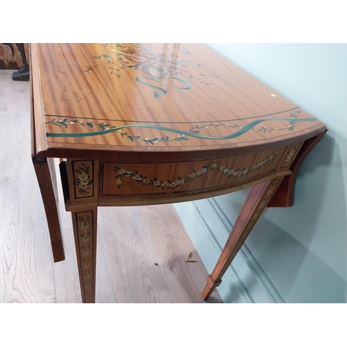 300A - Good quality satinwood and hand painted drop leaf occasional table on tapered legs in the Regency st... 