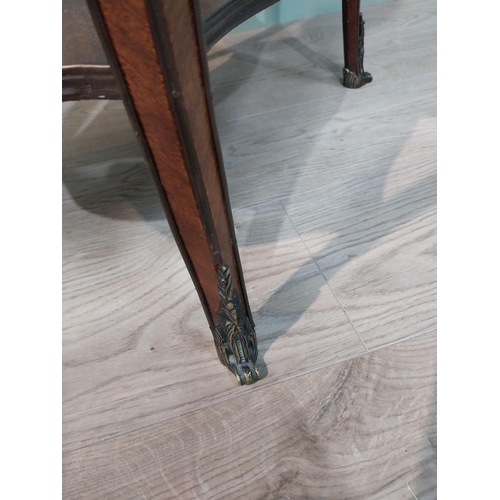 150A - 19th C. French kingwood and ormolu mounted lamp table with inset marble top. {72 cm H x 65 cm W x 46... 