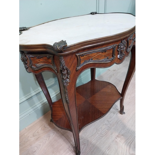 150A - 19th C. French kingwood and ormolu mounted lamp table with inset marble top. {72 cm H x 65 cm W x 46... 