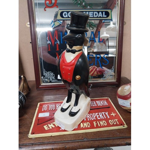 676 - Old Crow Scotch Whiskey ceramic advertising bottle. { 33 cm H x 10 cm W x 16 cm D}.