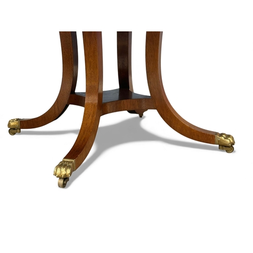 406 - A large quality Georgian style mahogany circular Jupe table table with pedestal base and large brass... 
