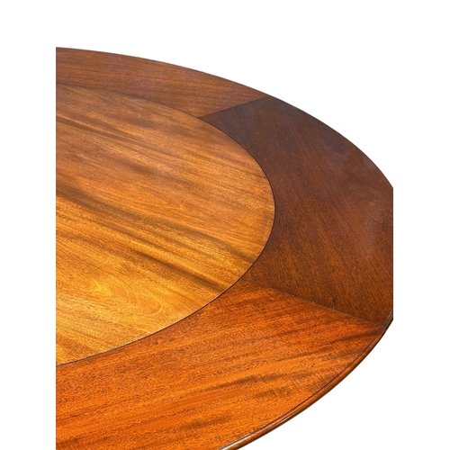 406 - A large quality Georgian style mahogany circular Jupe table table with pedestal base and large brass... 