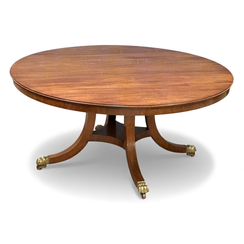 406 - A large quality Georgian style mahogany circular Jupe table table with pedestal base and large brass... 