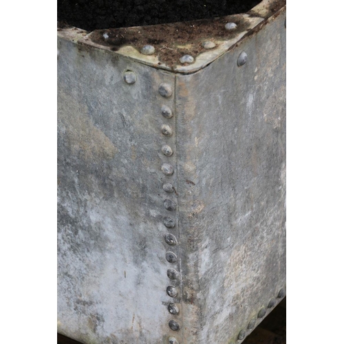1930's riveted galvanised metal industrial planter. {50 cm H x 110 cm W ...