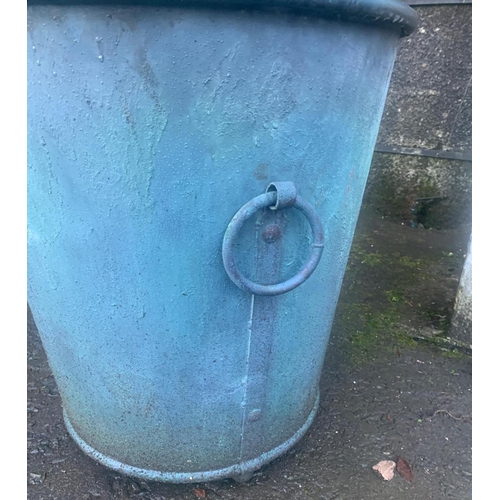 1 - Large Ashford galvanised round riveted planter with ring handles with verdigris finish. {61.5 cm H x... 