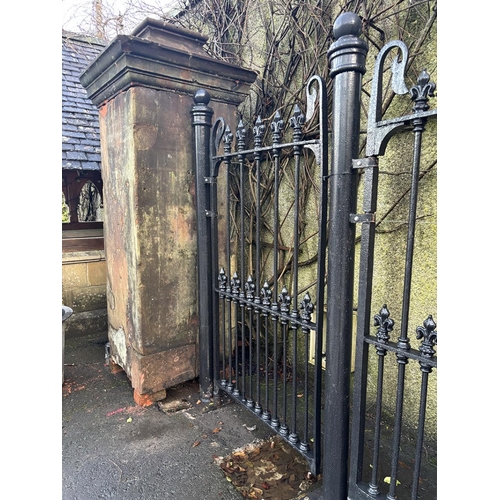 16 - 20th C. Edinburgh sandstone pillars with original 19th C. Irish entrance gates with fleur de lis fin... 