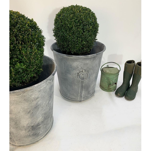 19 - Large pair of Ashford round riveted galvanised planters with ring handles. {61 cm H x 64 cm Dia.}. (... 