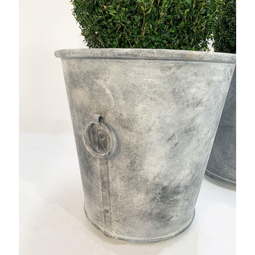 19 - Large pair of Ashford round riveted galvanised planters with ring handles. {61 cm H x 64 cm Dia.}. (... 