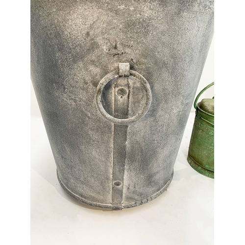 19 - Large pair of Ashford round riveted galvanised planters with ring handles. {61 cm H x 64 cm Dia.}. (... 