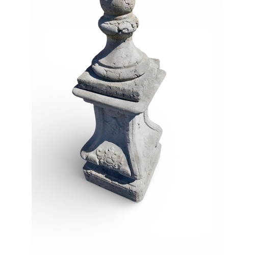 24 - Bronze armillary sundial raised on moulded stone pedestal {150 cm H x 42 cm W x 42 cm D}