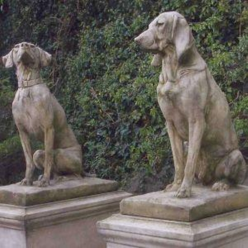 32 - Composition pair of Hunting Hounds on tall classical plinths in the Jaquemart style - The Triton Col... 