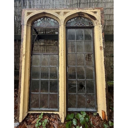 47 - Wooden Gothic Window with leaded glass {161 cm H x 123 cm W}.