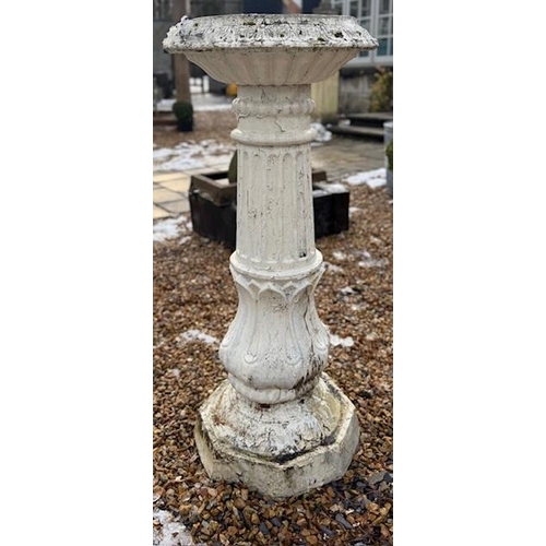 50 - Painted vintage terracotta bird bath  { 107cm H x 48cm Dia }.