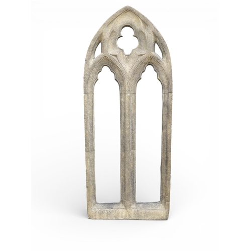 6 - Pair of moulded sandstone Gothic window frame. {143 cm H x 58 cm W}.