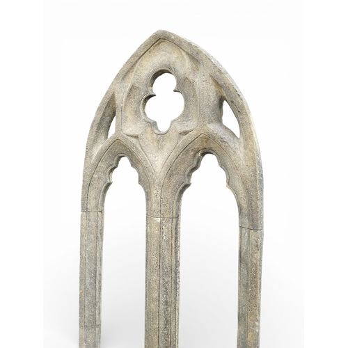 6 - Pair of moulded sandstone Gothic window frame. {143 cm H x 58 cm W}.