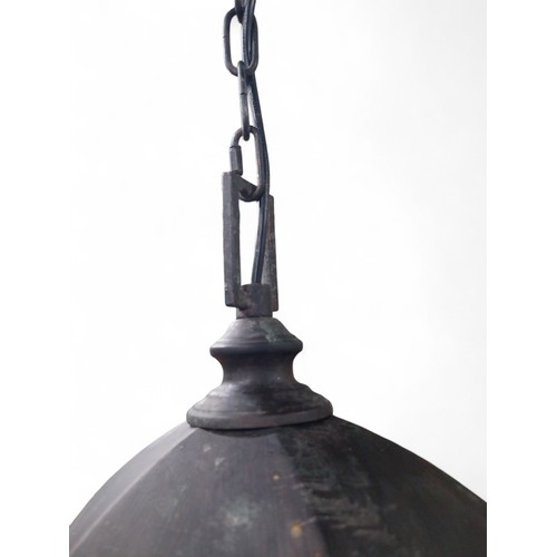 18 - Good quality bronzed metal Gothic hanging lantern. {80 cm H x 40 cm Dia. with chain drop of 100 cm }... 