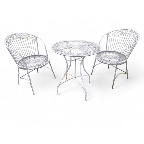 39 - French style metal garden table and two chairs.  Table {75 cm H x 80 cm Dia.} and Chairs {87 cm H x ... 