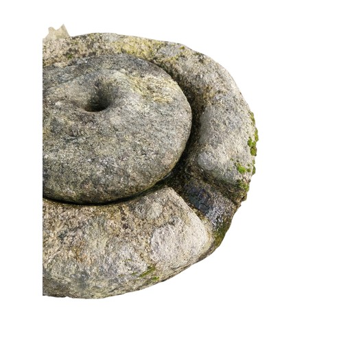 45 - 19th C. granite grinding stone. {12 cm H x 52 cm Dia.}. NOT ON SITE FOR VIEWING