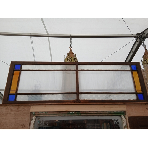 Transom window inset with blue & orange glass { 57cm H x 182cm W x 12cm ...