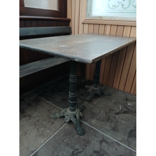 19th. C. cast iron Snug table { 77cm H x 122cm W x 68cm D }.