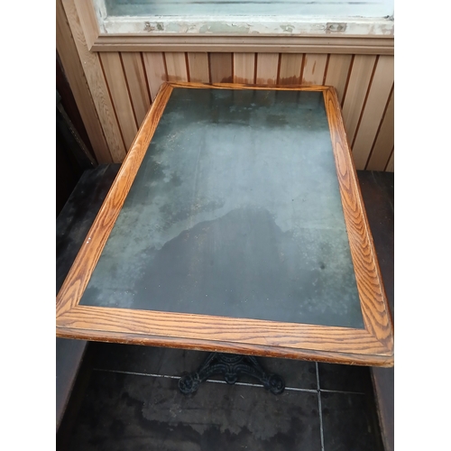 19th. C. cast iron Snug table with lino inset top { 77cm H x 120cm W x ...