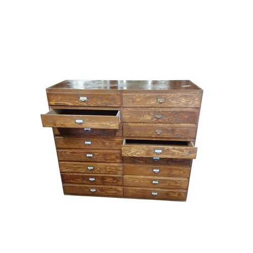 1930's oak Architect's map drawer with sixteen drawers and brass ...
