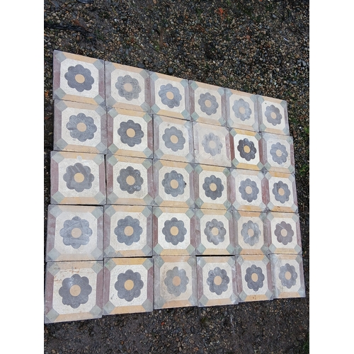 7A - Lot of 10 Sq Meters reclaimed tiles with flower design. { Each 20cm Sq. }
