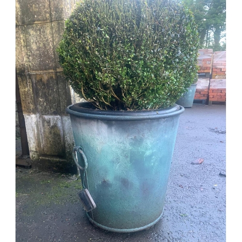 1A - Large Ashford galvanised round riveted planter with ring handles with verdigris finish. {61.5 cm H x... 