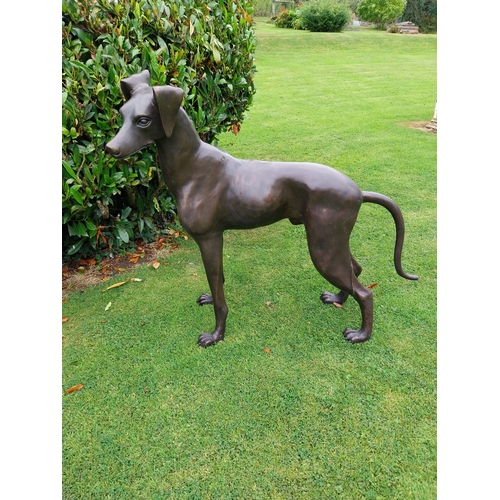 8 - Pair of good quality bronze sculptures  of whippets { H 97cm x W 110cm x D 40cm and H 87cm x W 103cm... 