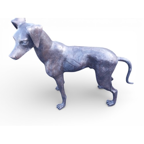 8 - Pair of good quality bronze sculptures  of whippets { H 97cm x W 110cm x D 40cm and H 87cm x W 103cm... 