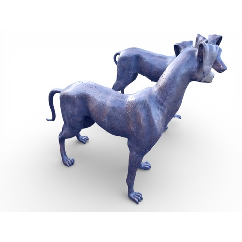 8 - Pair of good quality bronze sculptures  of whippets { H 97cm x W 110cm x D 40cm and H 87cm x W 103cm... 
