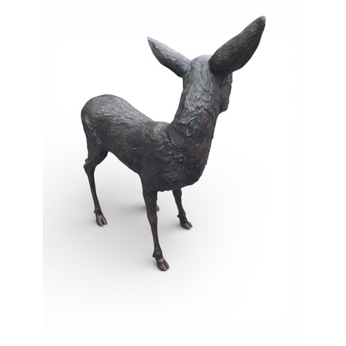 43B - Bronze statue of Fawn with head turned. {66 cm H x 52 cm W x 28 cm D}.