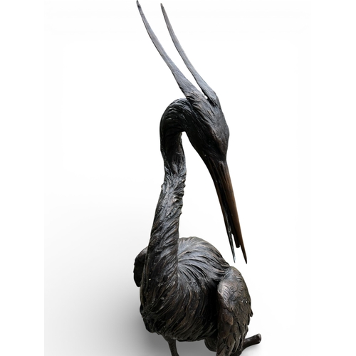 15A - Good quality bronze sculpture of a heron resting on a branch, can be used as a water feature {133cm ... 