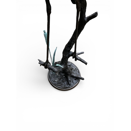 15A - Good quality bronze sculpture of a heron resting on a branch, can be used as a water feature {133cm ... 