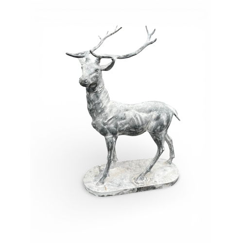 36A - Pair of good quality cast iron stags with lead effect on plinths {140cm H x 120cm W x 75cm D}